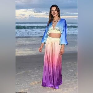 NWT Retrofete Delia silk pant and top set size Large